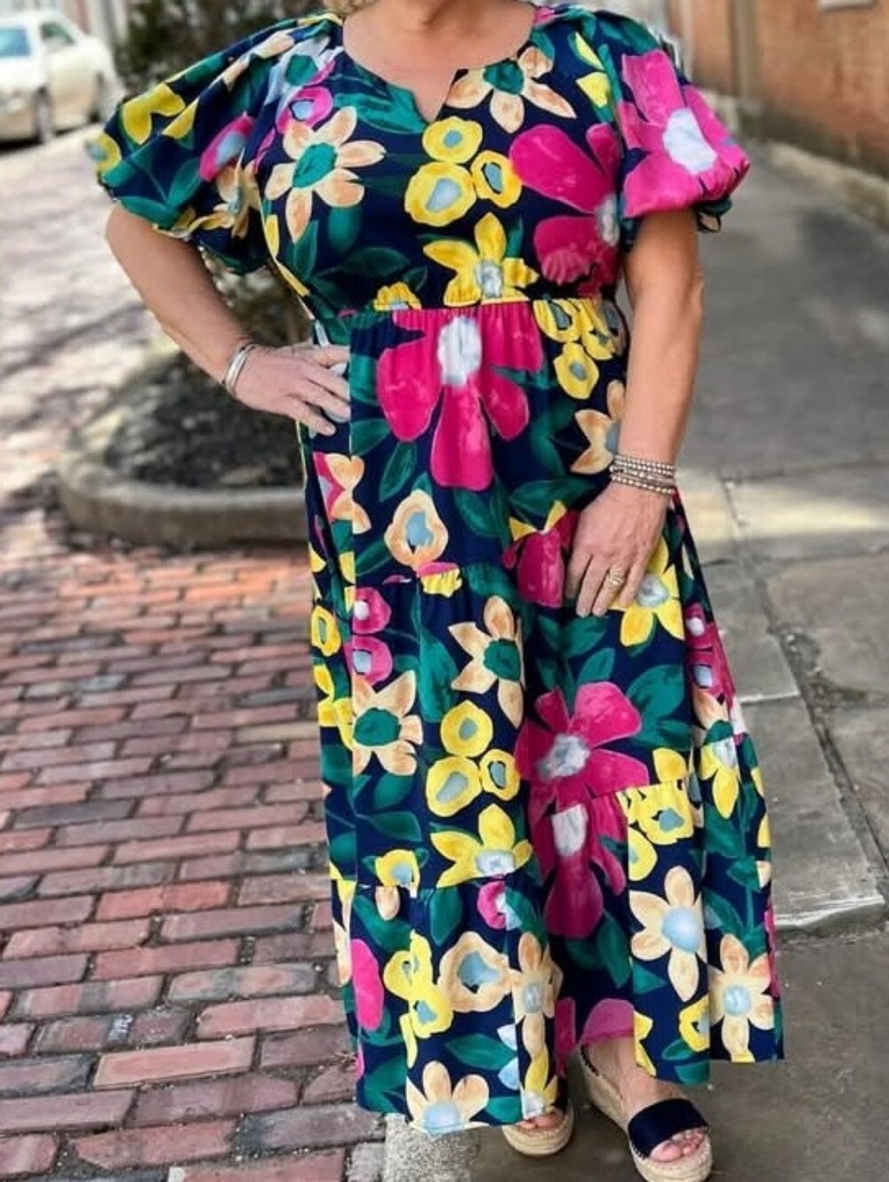 Umgee Large EUC Floral Tiered Midi Dress - Multicolor PTP 21